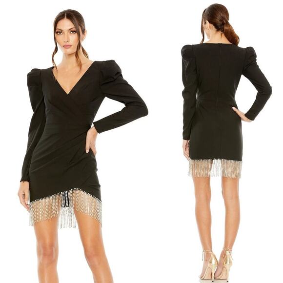 NWT Leena For Mac Duggal 42132 Short Party Dress Black Jeweled Mini Cocktail 2 - Picture 1 of 5